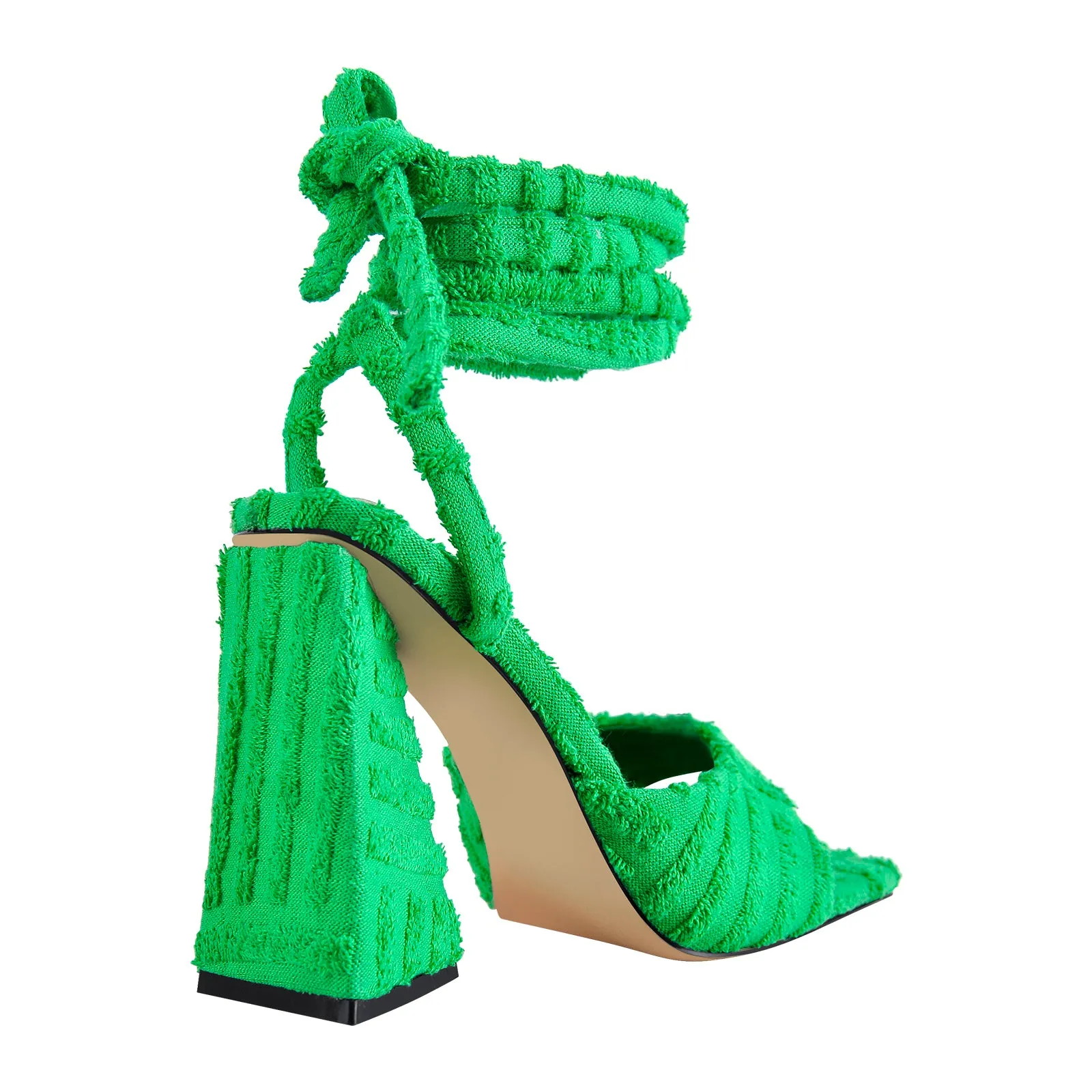 Square Toe Towelling Lace Up Chunky Heel Sandals sold by Onlymaker product image thumbnail 3