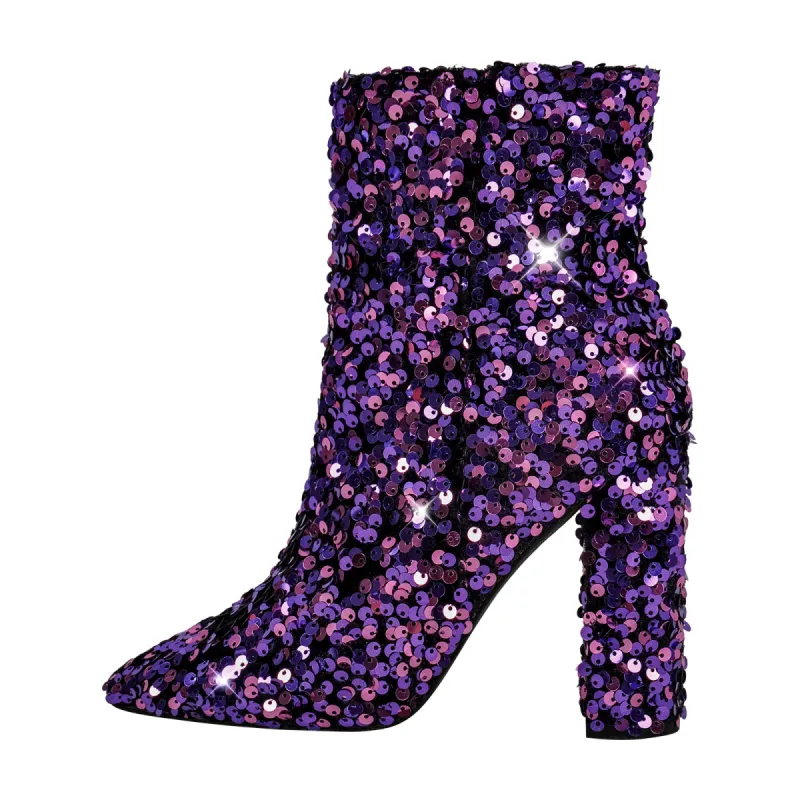 Sequin Pointed Toe Chunky Heel Ankle Boots sold by Onlymaker