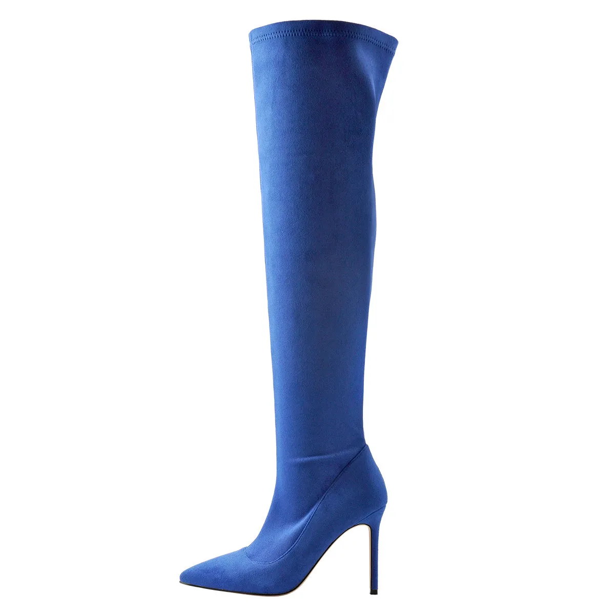 Blue Stretch Overthe Knee High Boot Pointed Toe Stiletto Booties sold by Onlymaker