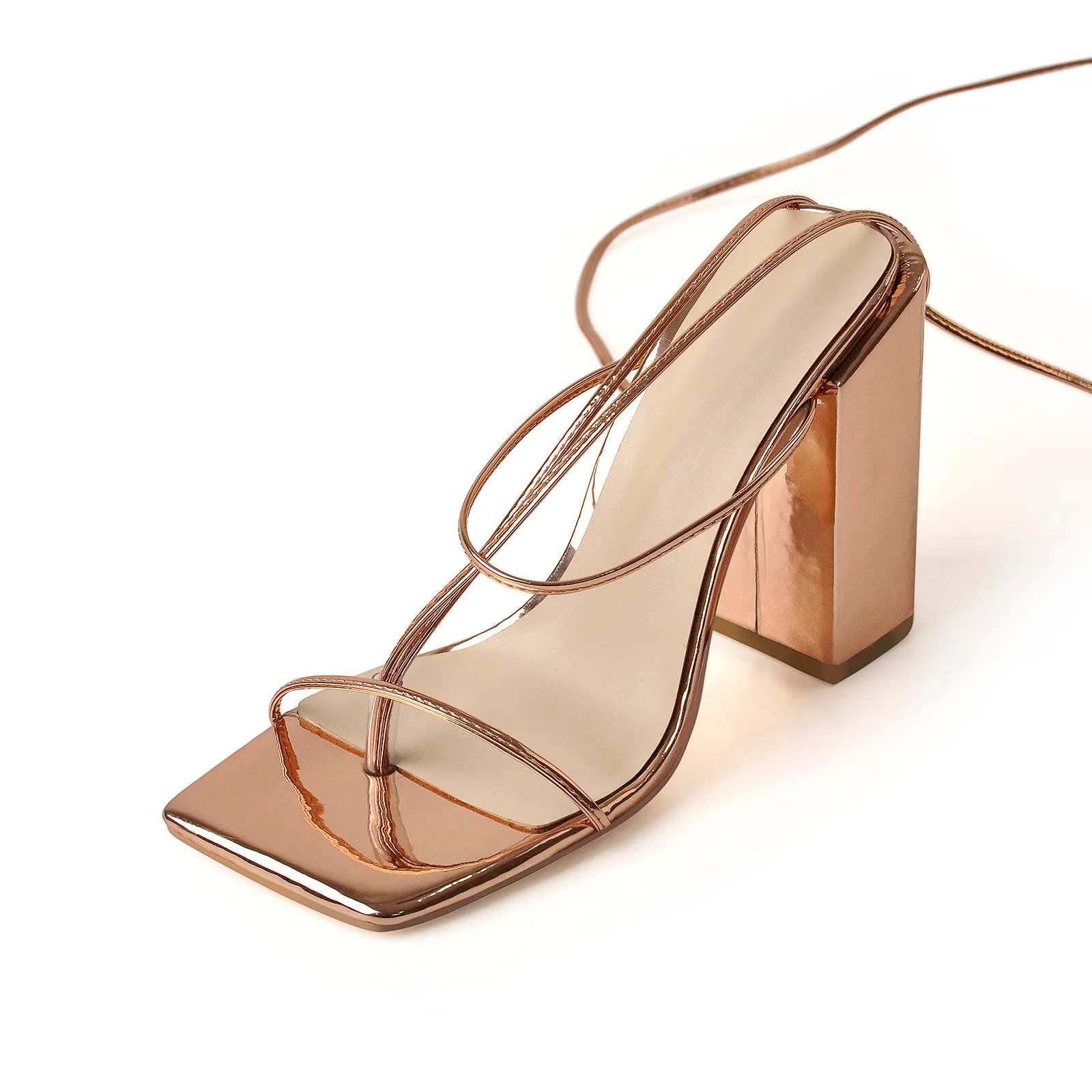 Rose Gold Ankle Strap Square Toe Chunky Heels Sandals sold by Onlymaker product image thumbnail 3