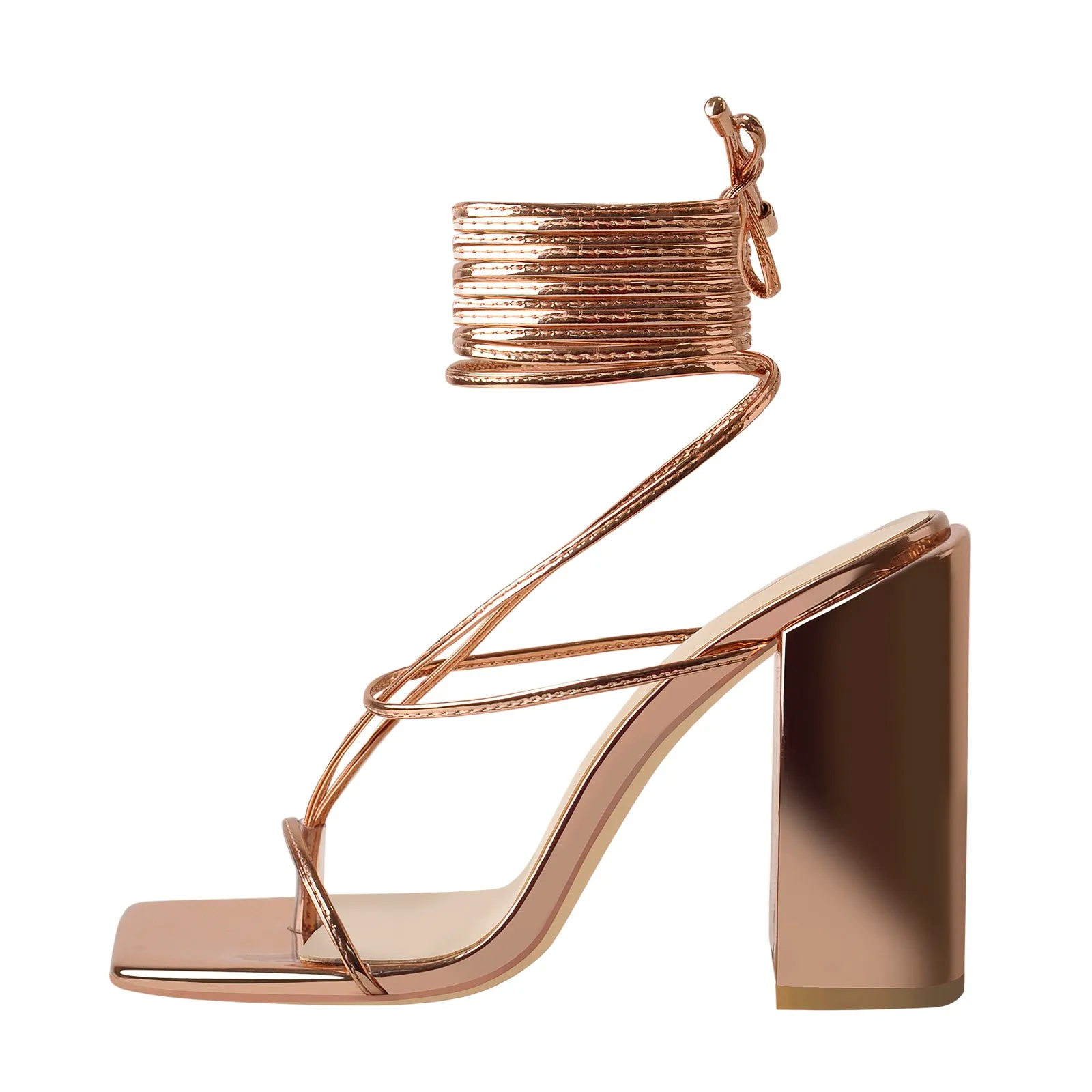 Rose Gold Ankle Strap Square Toe Chunky Heels Sandals sold by Onlymaker