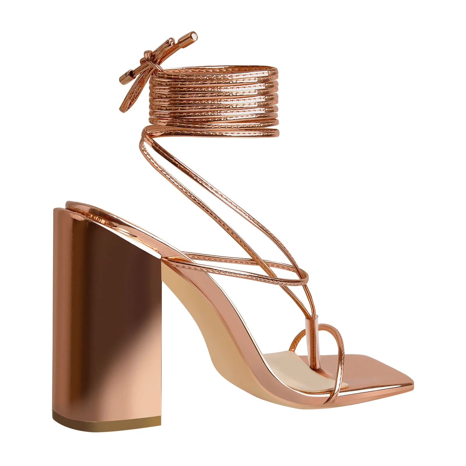 Rose Gold Ankle Strap Square Toe Chunky Heels Sandals sold by Onlymaker product image thumbnail 2
