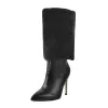 Downy White Black Pointed Toe High Heel Stiletto Boots sold by Onlymaker
