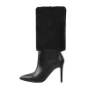 Downy White Black Pointed Toe High Heel Stiletto Boots sold by Onlymaker