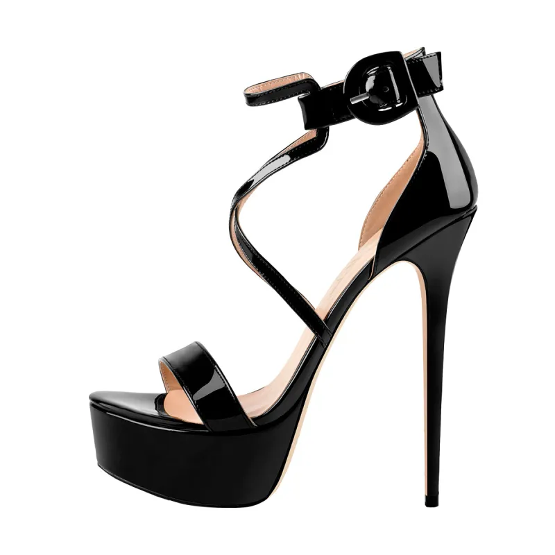 Patent Leather Platform Cross-tied Stiletto Sandals sold by Onlymaker
