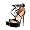 Patent Leather Platform Cross-tied Stiletto Sandals sold by Onlymaker