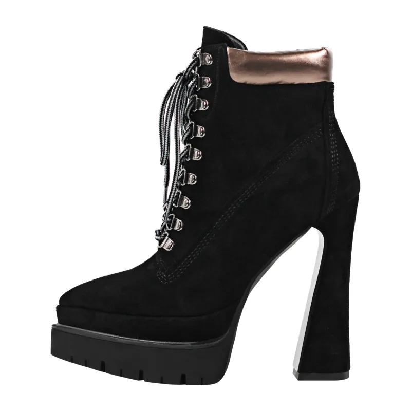 Double Platform Pointed Toe Lace-up Ankle Boots sold by Onlymaker
