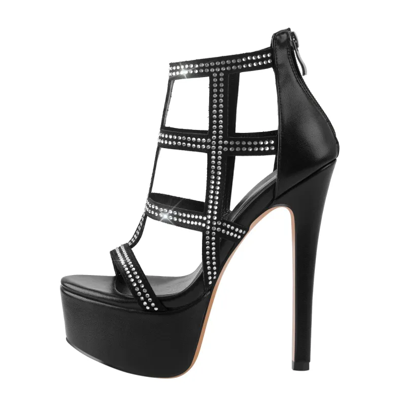 Platform Rhinestone Ankle Strap High Heel Sandals sold by Onlymaker