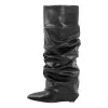 Black Pointed Toe Wedge Fold Over Knee Boots sold by Onlymaker