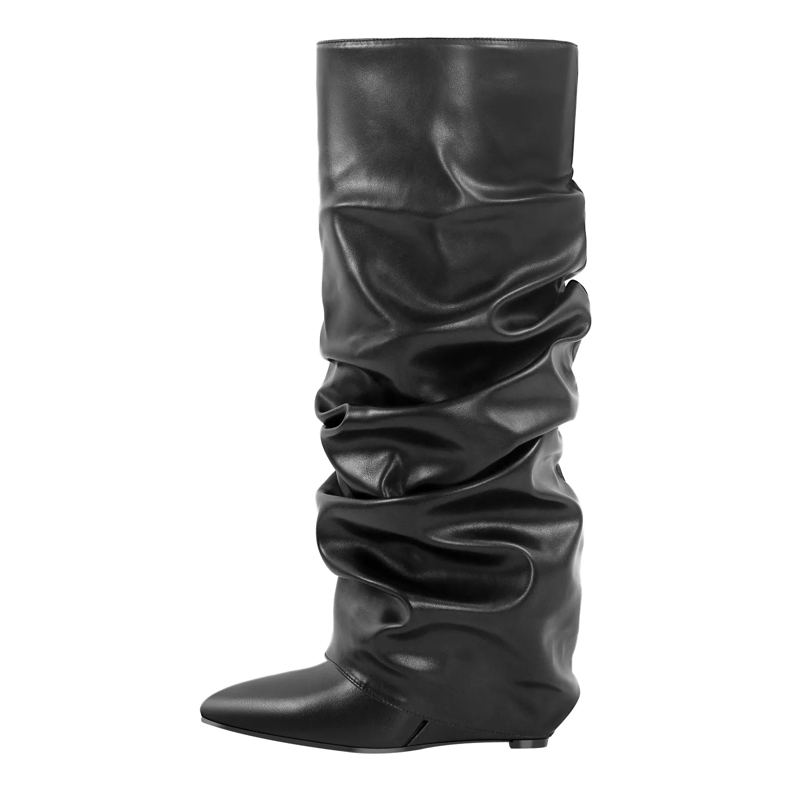Black Pointed Toe Wedge Fold Over Knee Boots sold by Onlymaker