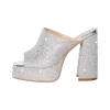 Chunky Heel Rhinestone Platform Sandals sold by Onlymaker