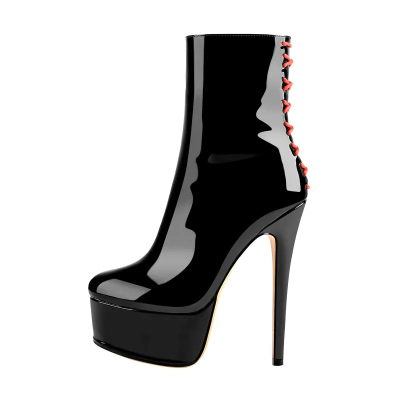 Platform Stiletto High Heel Patent leather Ankle Boots sold by Onlymaker