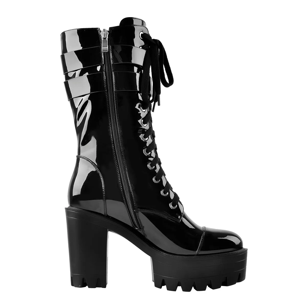 Black Platform Mid Calf Chunky High Heels Boots sold by Onlymaker product image thumbnail 5
