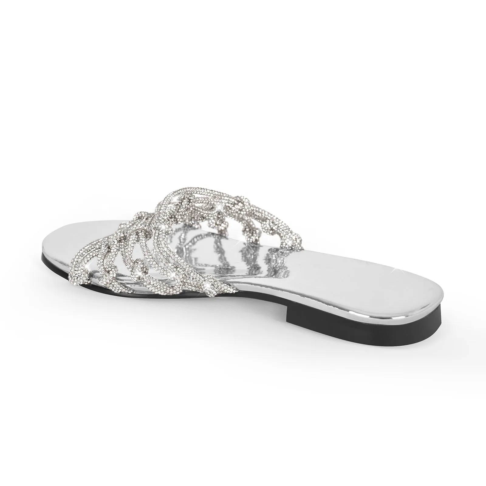 Metallic Rhinestone Braid Round Toe Flats sold by Onlymaker product image thumbnail 4