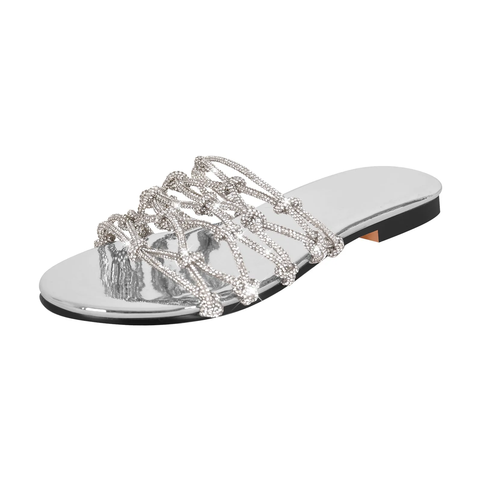 Metallic Rhinestone Braid Round Toe Flats sold by Onlymaker product image thumbnail 3