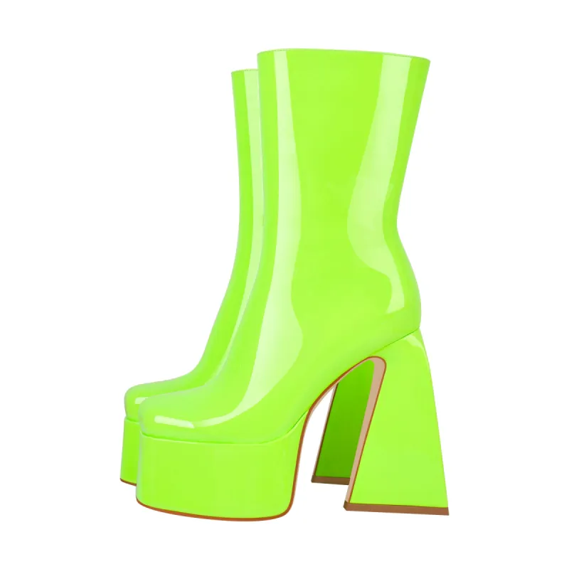 Fluorescent Green Platform Mid-Calf Chunky Boots made by Onlymaker
