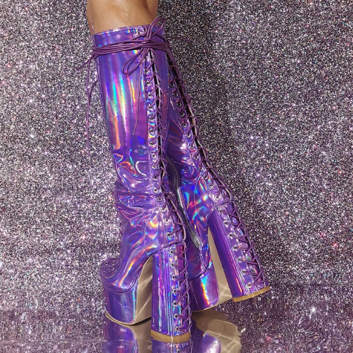 Laser Gothic Lace-up Knee High Platform Boots sold by Onlymaker product image thumbnail 4