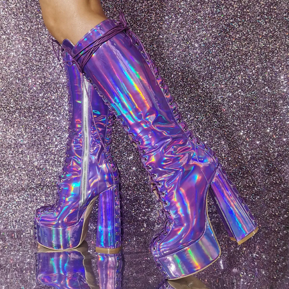 Laser Gothic Lace-up Knee High Platform Boots sold by Onlymaker product image thumbnail 2