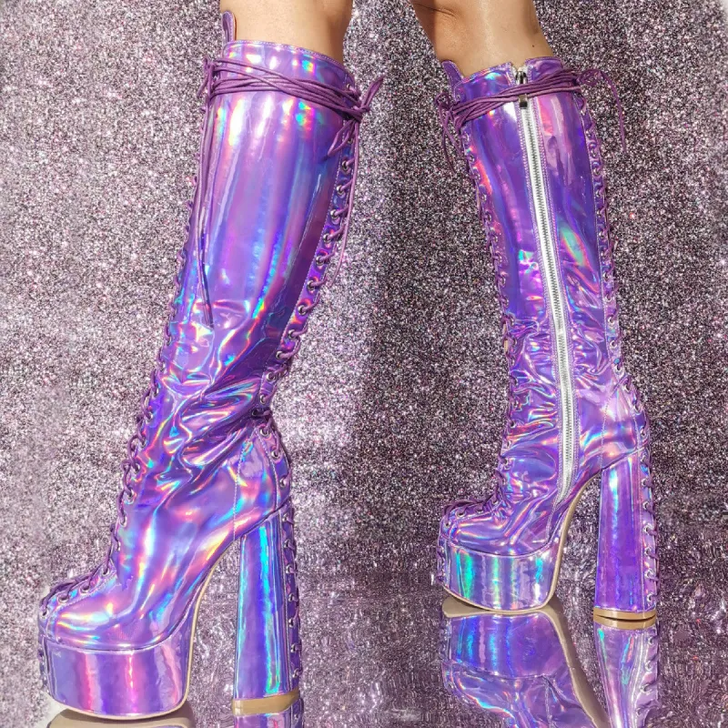 Laser Gothic Lace-up Knee High Platform Boots sold by Onlymaker
