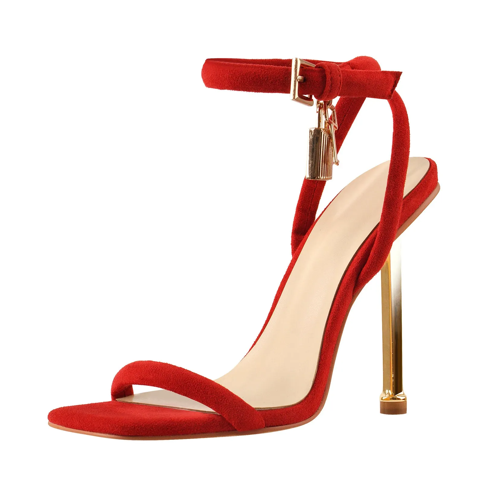 Red Suede Ankle Strap Square Toe Stilettos Metal Heel Sandals sold by Onlymaker product image thumbnail 2