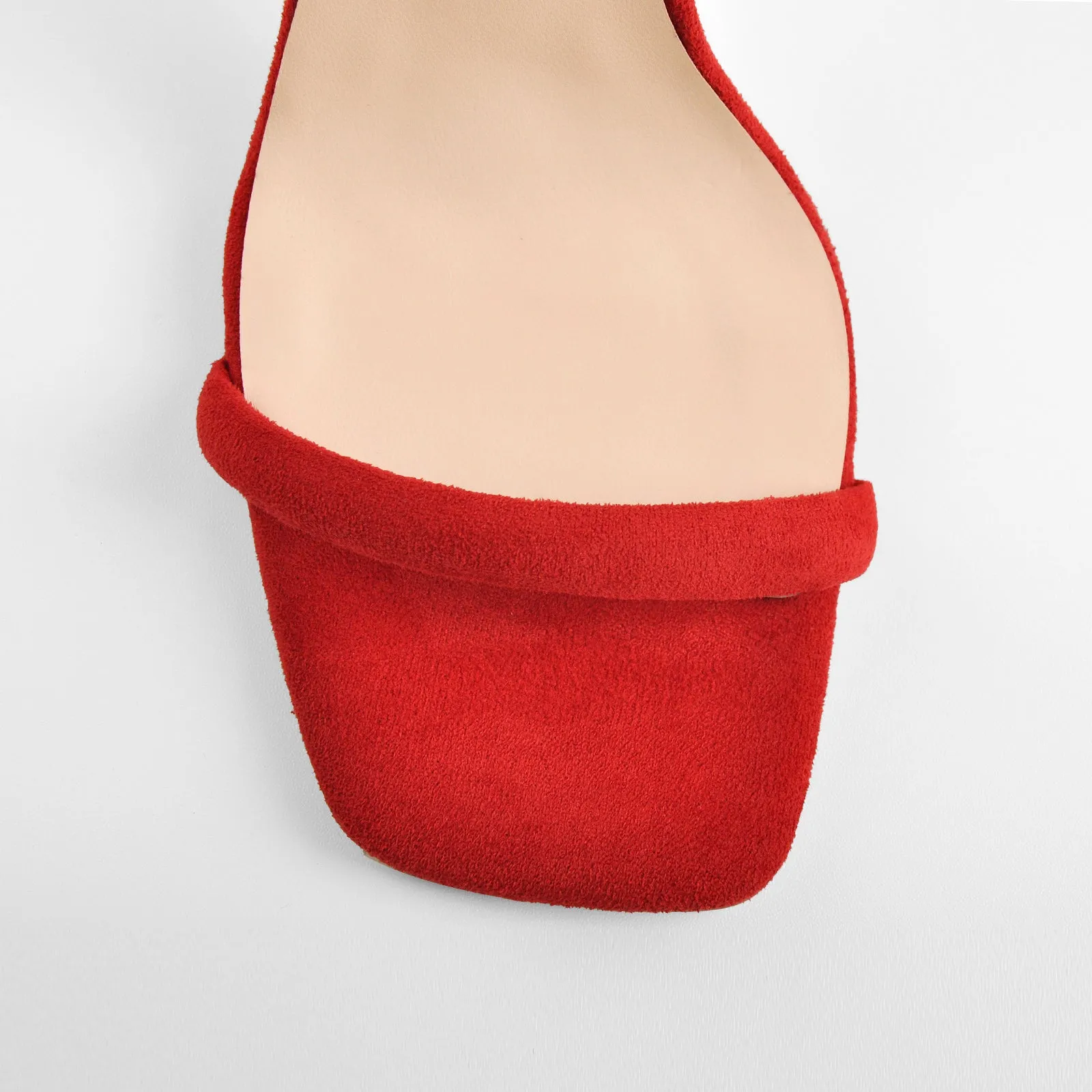 Red Suede Ankle Strap Square Toe Stilettos Metal Heel Sandals sold by Onlymaker product image thumbnail 4
