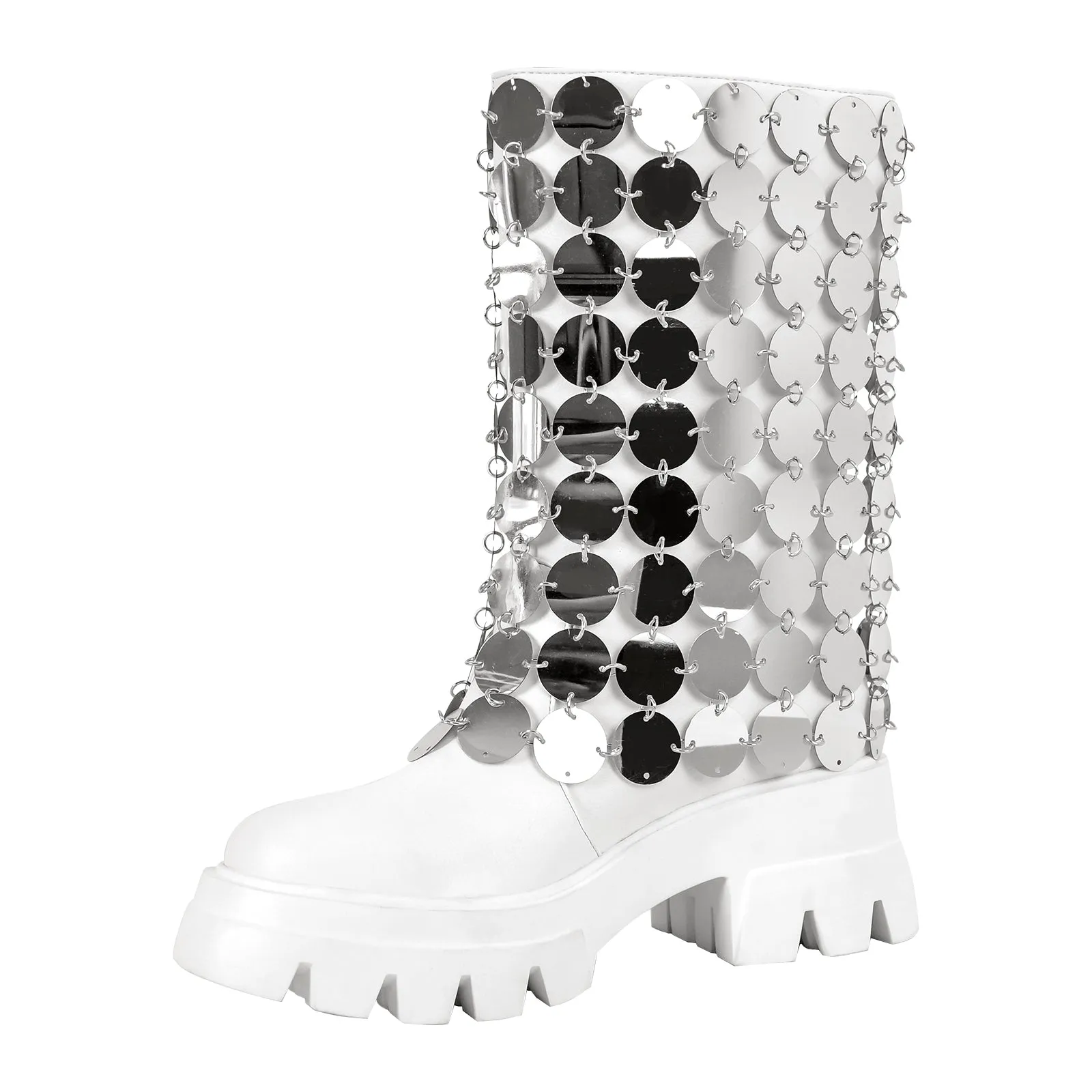 Silver Sequins Platform White Mid-calf Boots sold by Onlymaker product image thumbnail 2