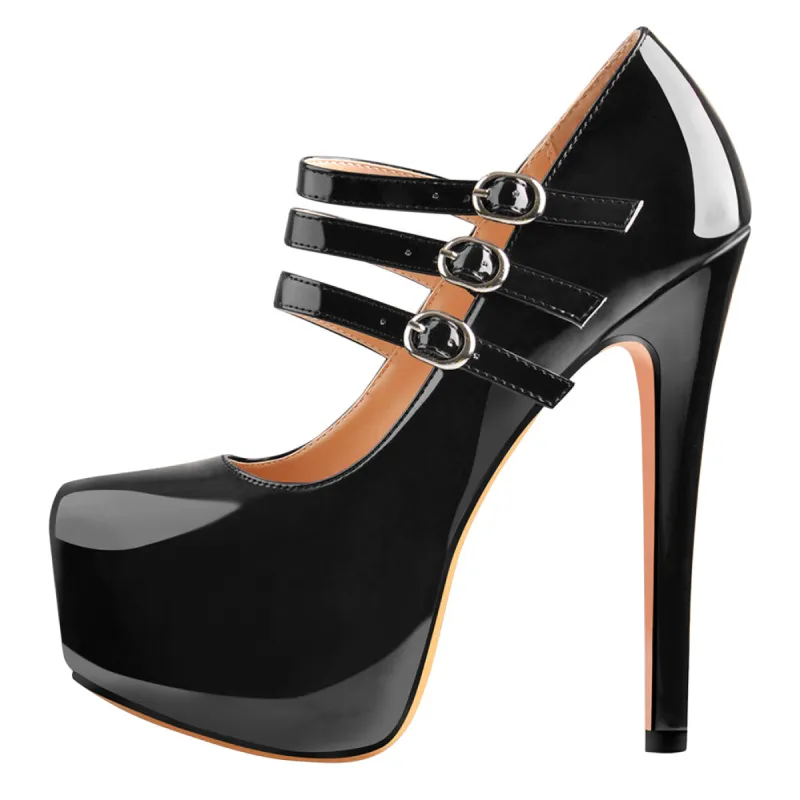 15cm Platform Round Toe Patent Black High Heel Stiletto Pumps sold by Onlymaker