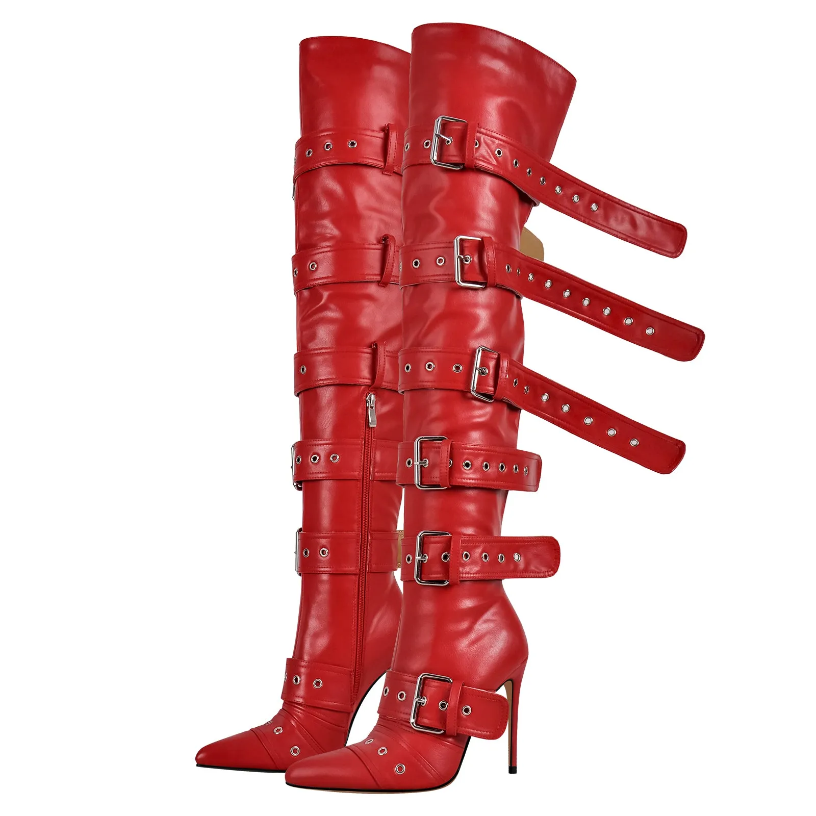 Multi Buckle Strap Thigh High Pointed Toe Stiletto Boots sold by Onlymaker product image thumbnail 5