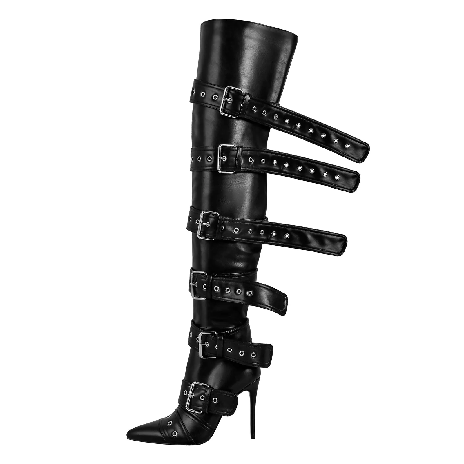 Multi Buckle Strap Thigh High Pointed Toe Stiletto Boots sold by Onlymaker product image thumbnail 2