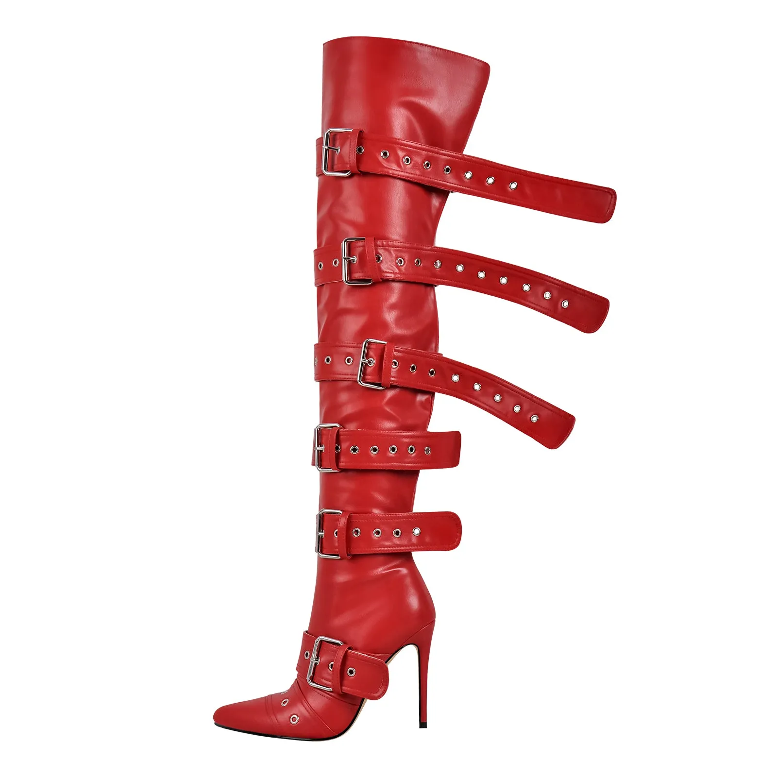 Multi Buckle Strap Thigh High Pointed Toe Stiletto Boots sold by Onlymaker product image thumbnail 4