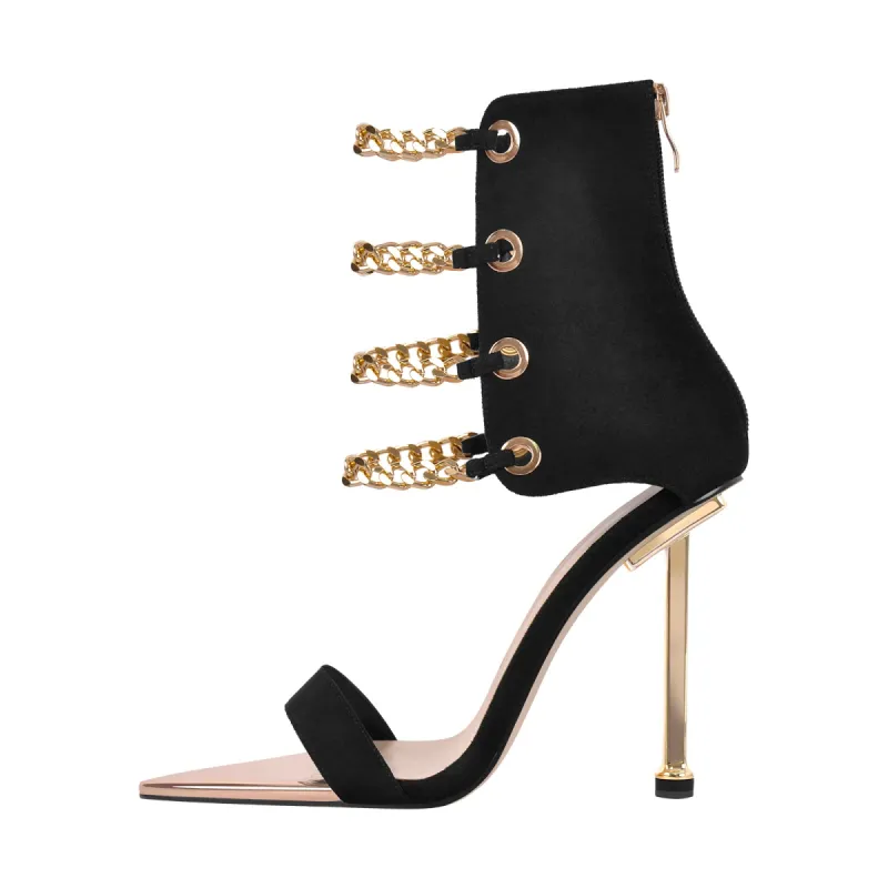 Pointed Toe Metal Chain Back Zipper Sandals sold by Onlymaker