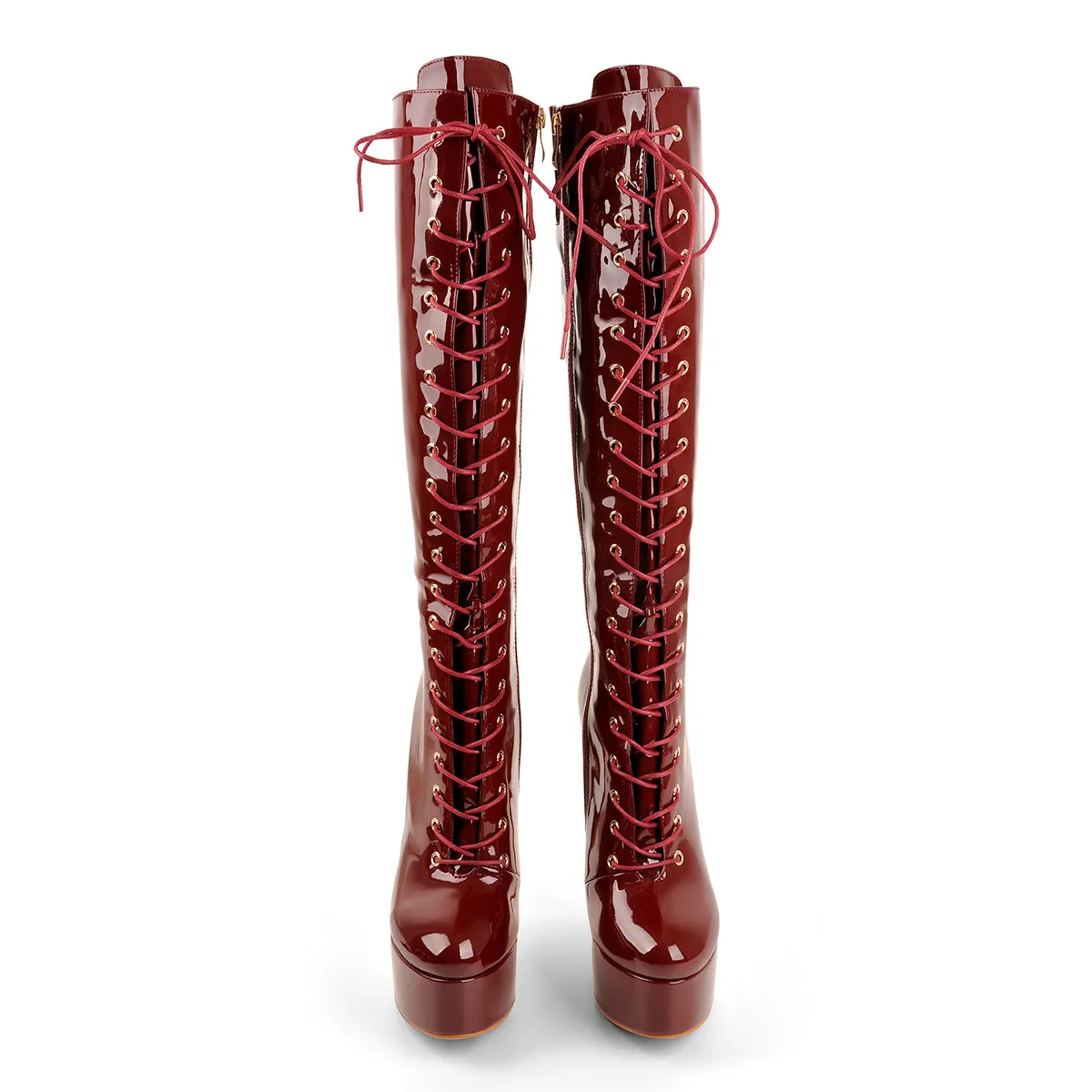 Burgundy Platform Lace-Up Knee High Boot sold by Onlymaker product image thumbnail 4