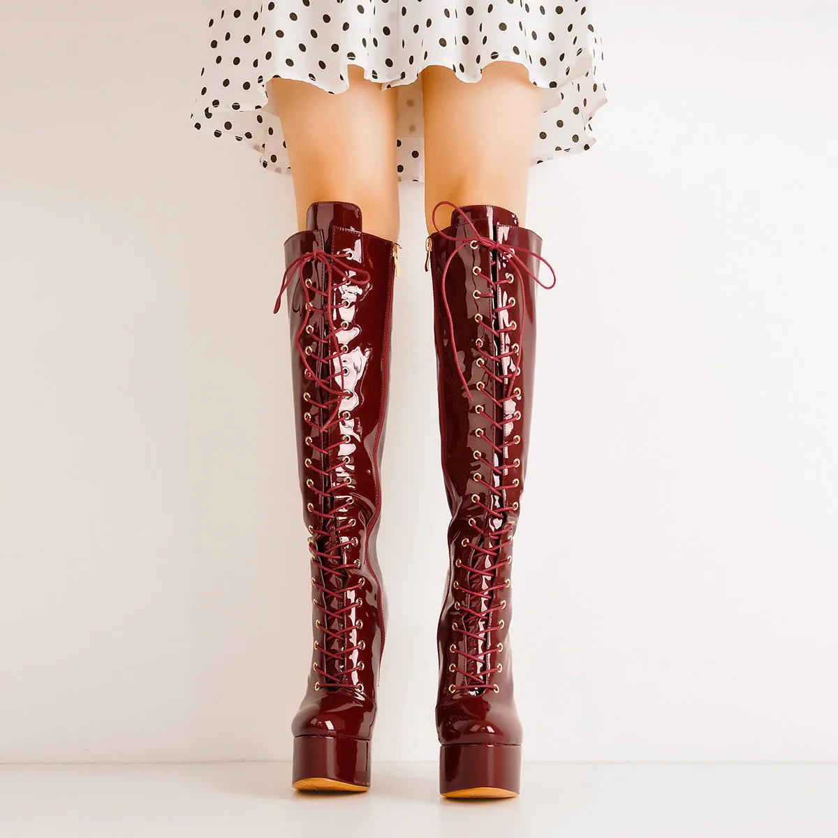 Burgundy Platform Lace-Up Knee High Boot sold by Onlymaker product image thumbnail 2