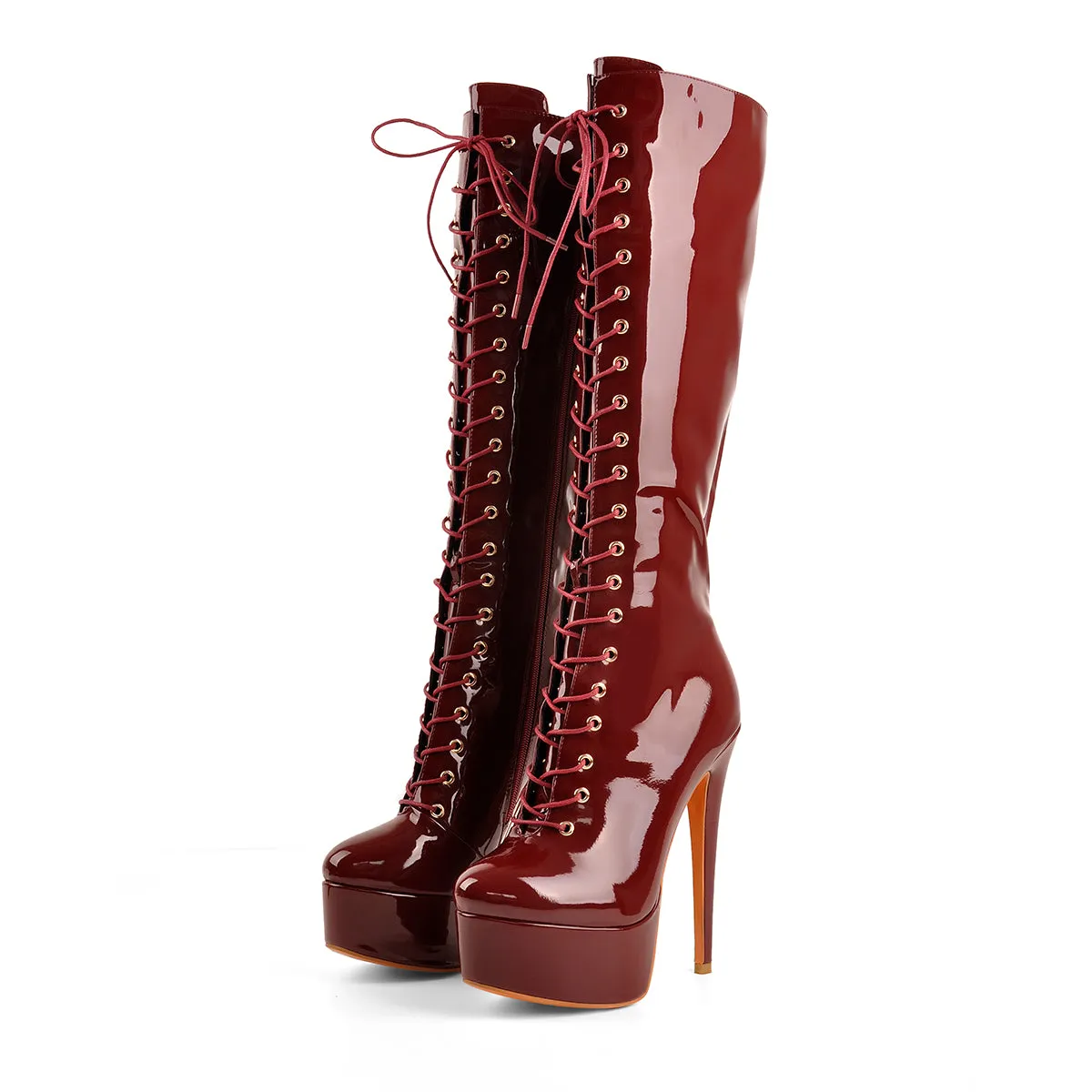 Burgundy Platform Lace-Up Knee High Boot sold by Onlymaker product image thumbnail 5