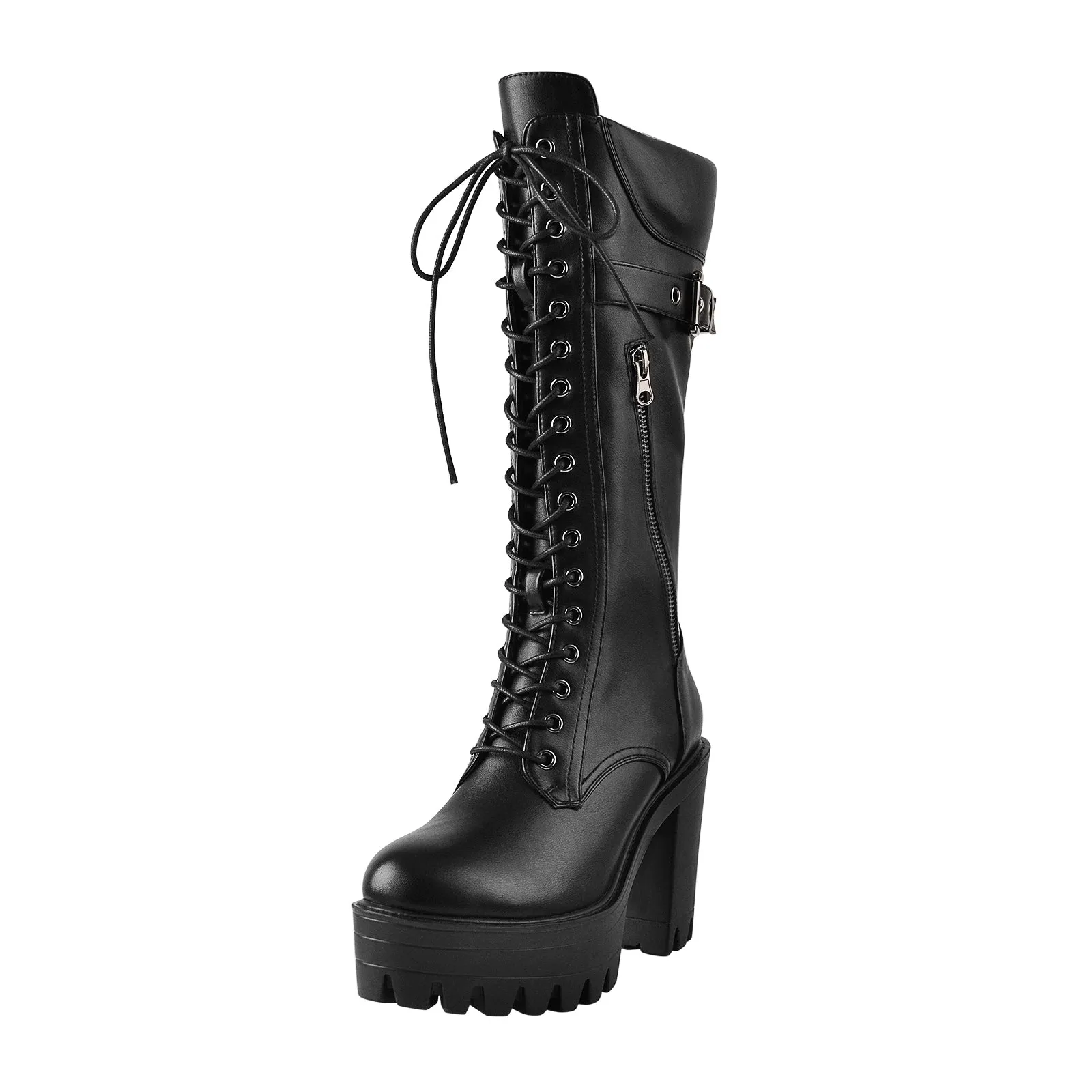 Black Patent Leather Platform Lace Up Knee High Boots sold by Onlymaker product image thumbnail 2
