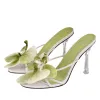 Flower Round Toe Clear Heel Thong Sandals Mules sold by Onlymaker