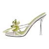 Flower Round Toe Clear Heel Thong Sandals Mules sold by Onlymaker
