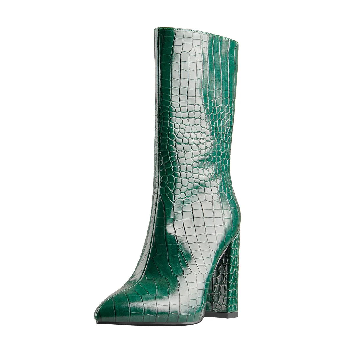 Pointed Toe Stone Pattern Chunky High Heels Darkseagreen Ankle Boots sold by Onlymaker product image thumbnail 2