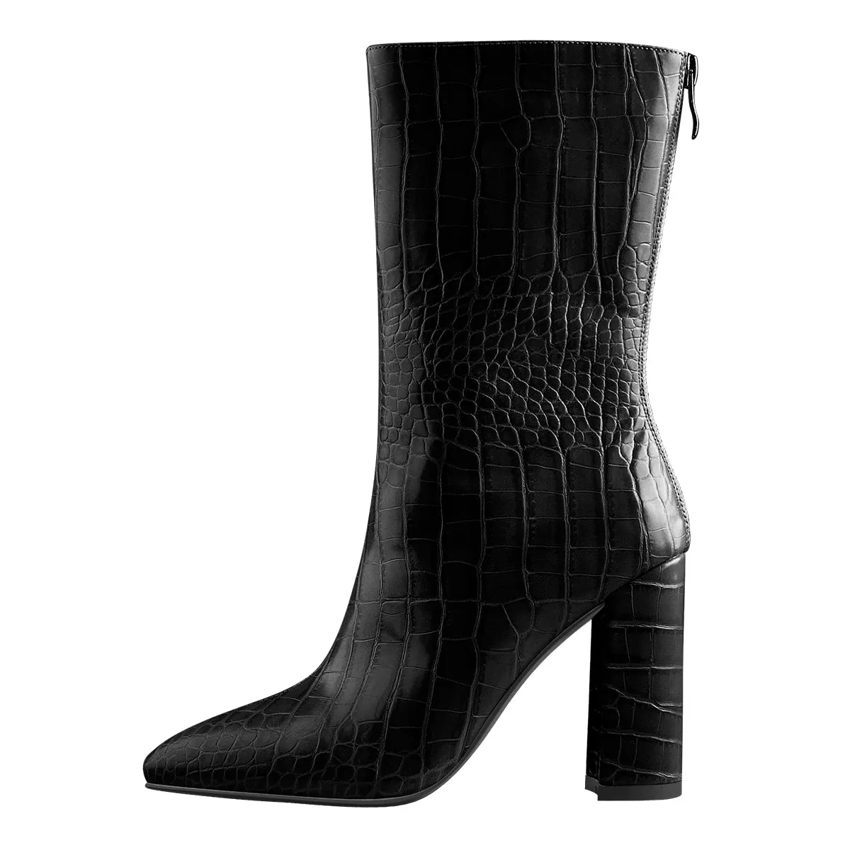 Pointed Toe Stone Pattern Chunky High Heels Darkseagreen Ankle Boots sold by Onlymaker product image thumbnail 5