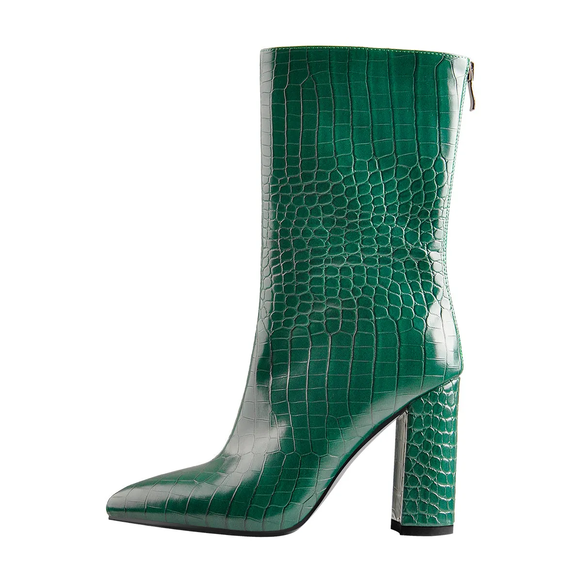 Pointed Toe Stone Pattern Chunky High Heels Darkseagreen Ankle Boots sold by Onlymaker