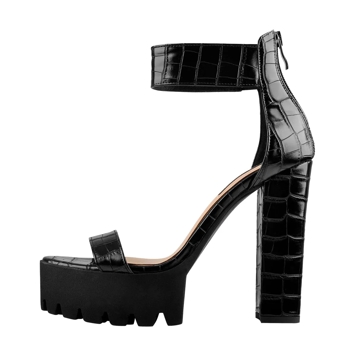 Black Ankle Strap Platform Chunky Heel Sandals sold by Onlymaker