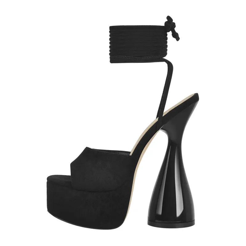 Black Cross Platform Lace Up Sandals sold by Onlymaker