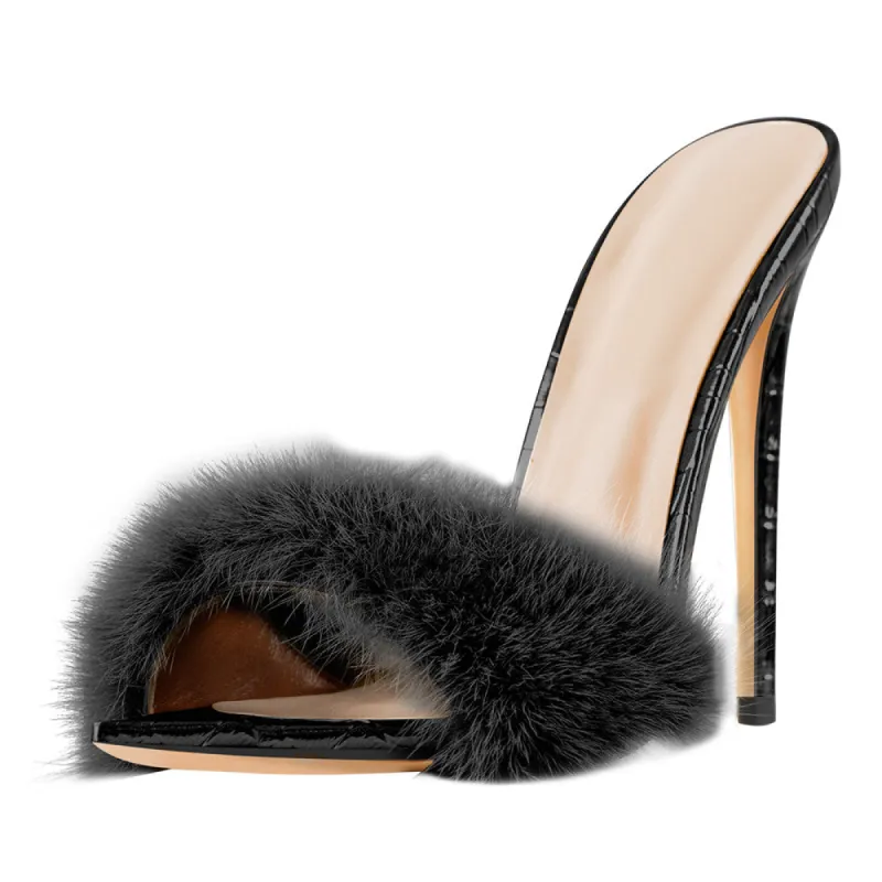 Black Feather High Heel Stilettos Sandals sold by Onlymaker