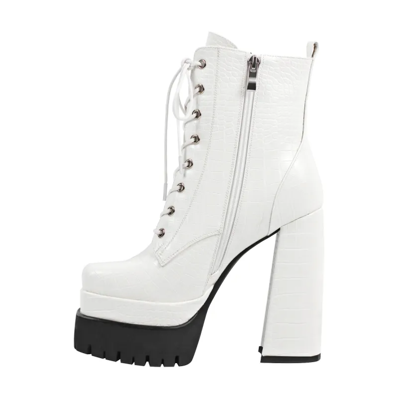 Double Platform Lace-up Side Zipper Boots sold by Onlymaker