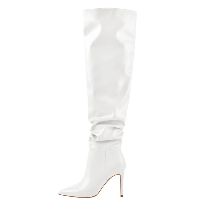White Pointed Toe Stiletto Tight High Boots 10CM Heel sold by Onlymaker