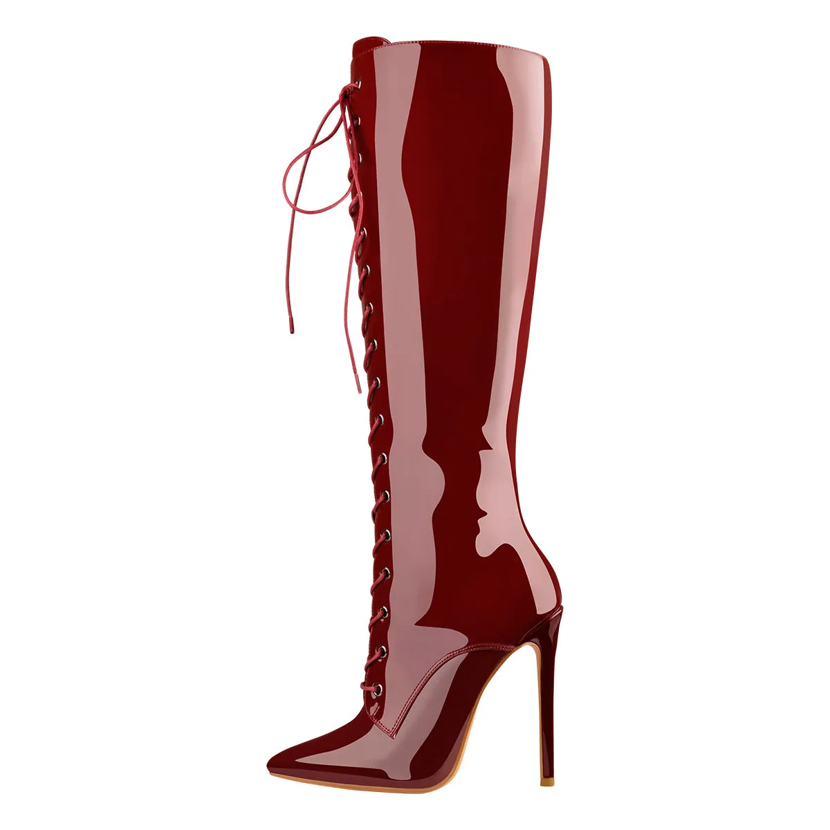 Burgundy Patent Leather Lace Up Knee High Boots sold by Onlymaker product image thumbnail 4