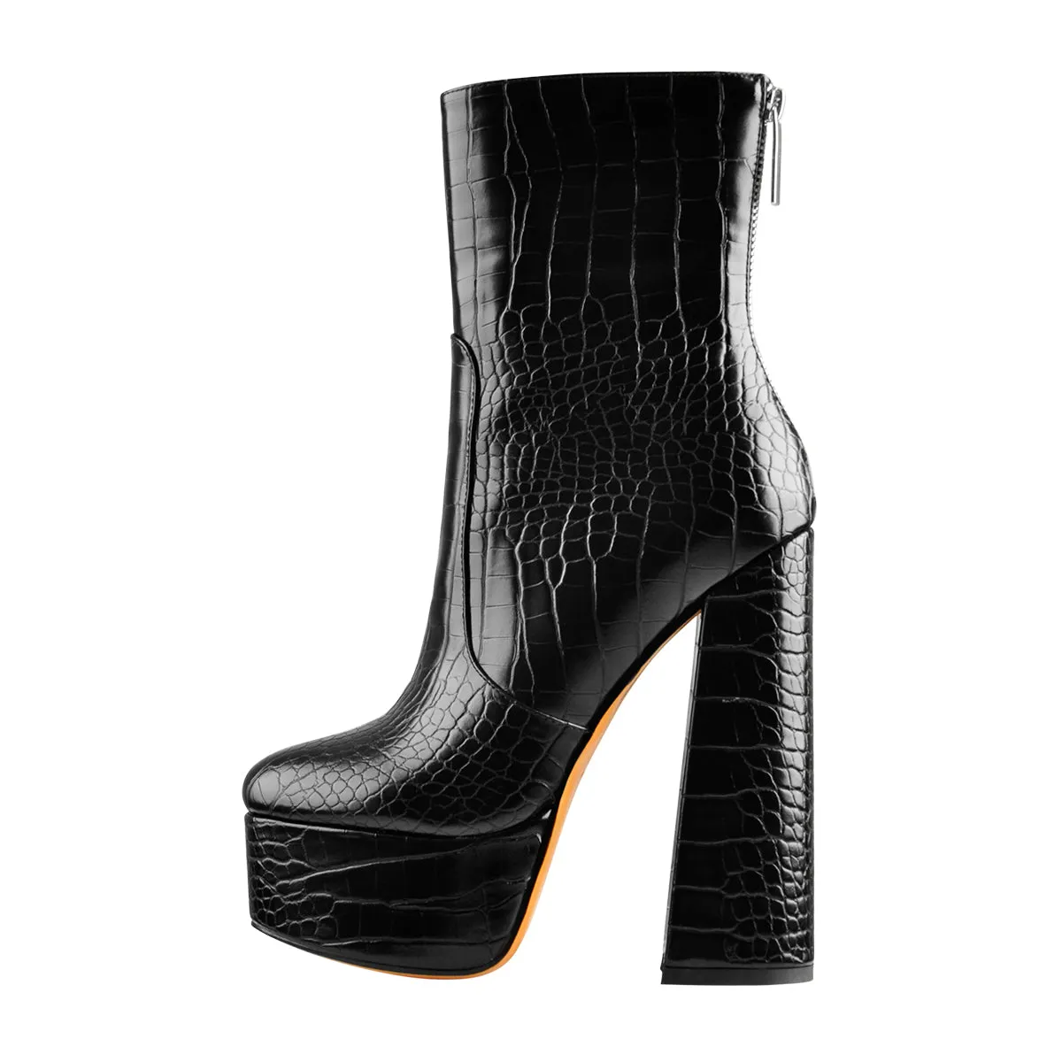 Platform Round Toe Stone Pattern Waisted Short Chunky Heels Ankle Boots sold by Onlymaker