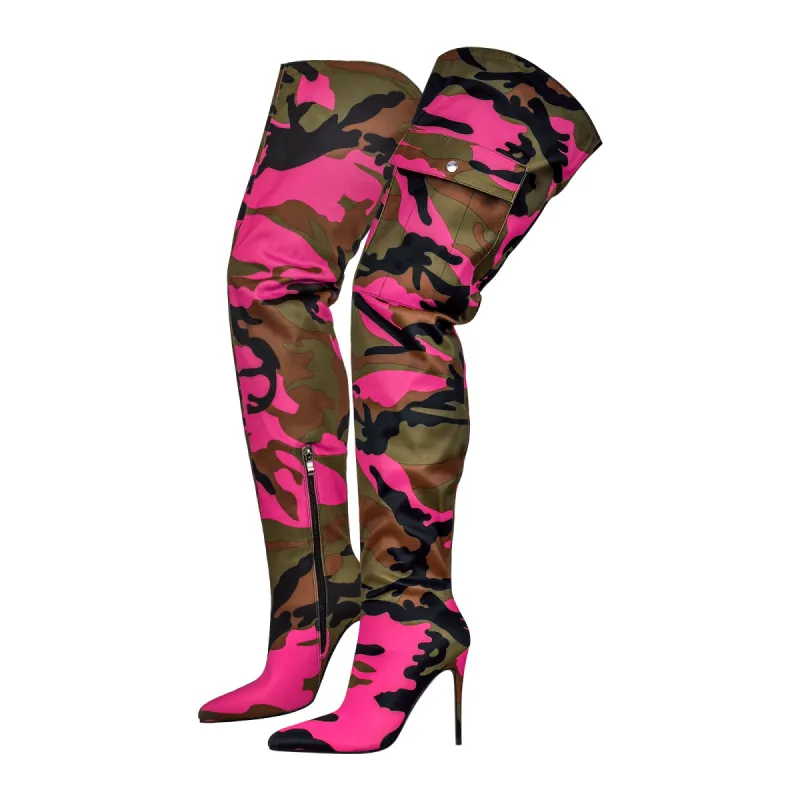 Camouflage Pointed Toe Over The Knee Boots sold by Onlymaker