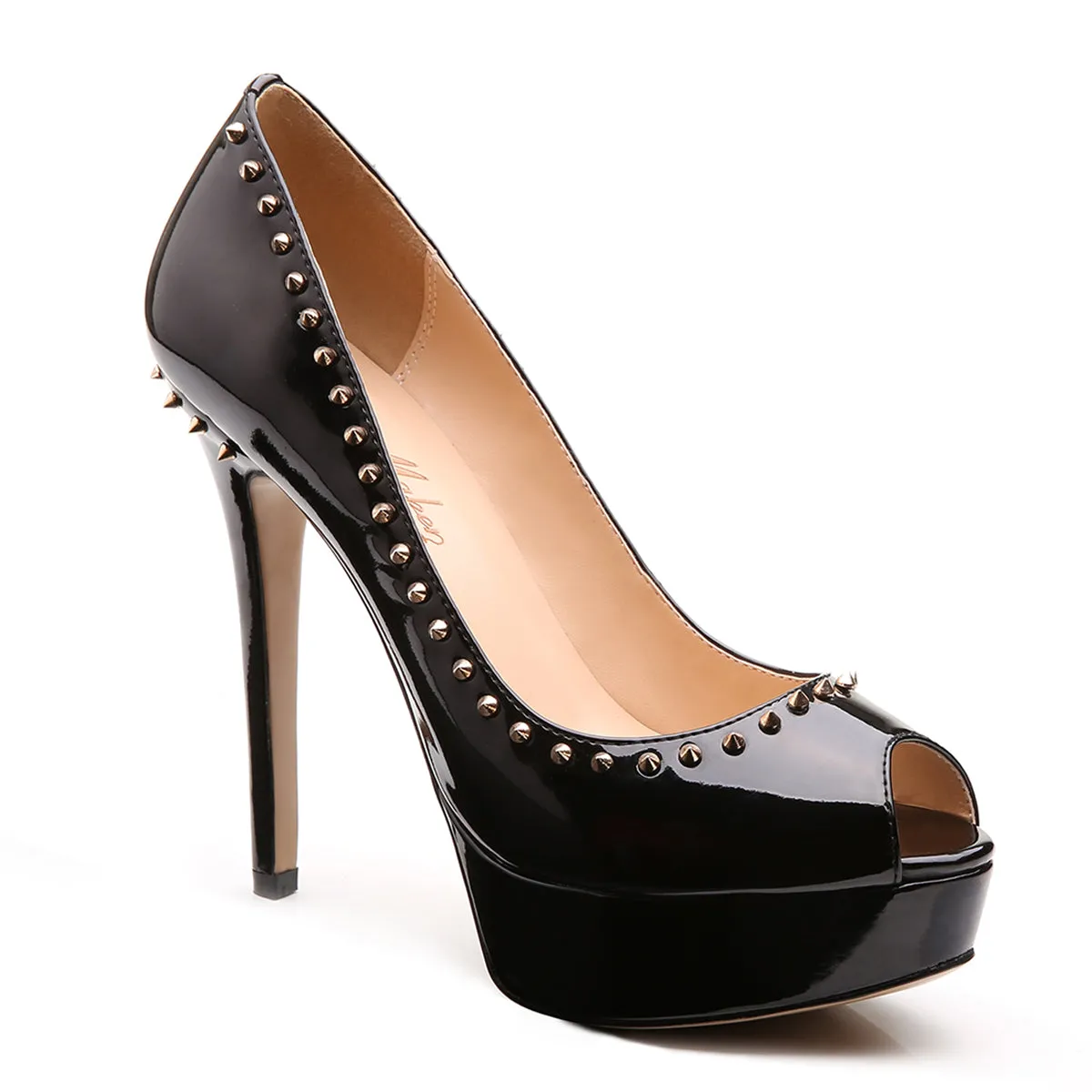 Black Platform Peep Toe Stiletto Pumps With Rivet sold by Onlymaker product image thumbnail 2