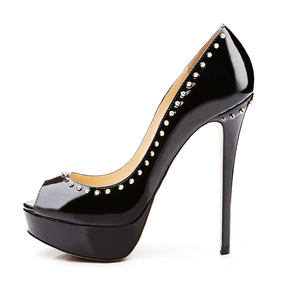 Black Platform Peep Toe Stiletto Pumps With Rivet sold by Onlymaker